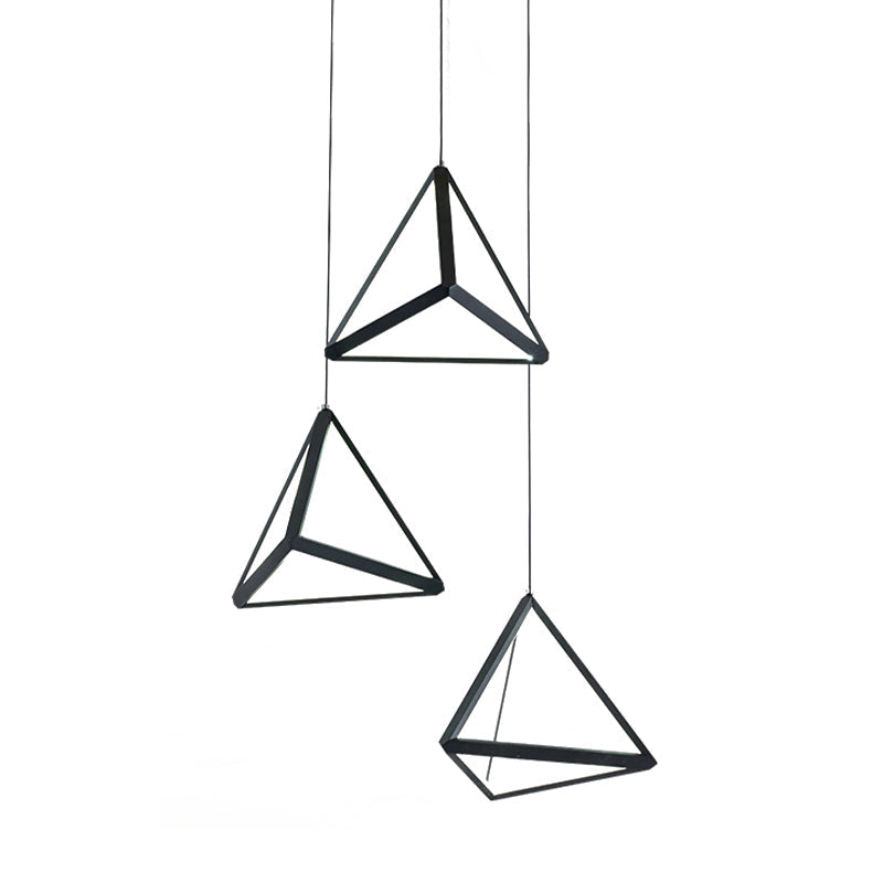 Modern Black Led Pendant Light With Triangle Metal Shade - 3 Heads Restaurant Multi Ceiling Lamp