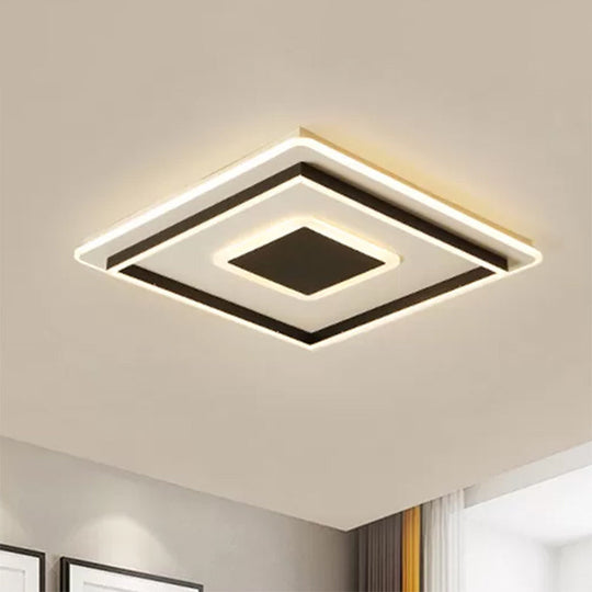 18"/21.5"/35.5" Wide LED Flush Mount Light - Black Square/Rectangular Fixture for Living Room, with Acrylic Shade - Warm/White Light