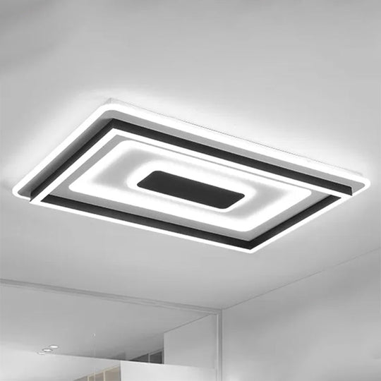 18"/21.5"/35.5" Wide LED Flush Mount Light - Black Square/Rectangular Fixture for Living Room, with Acrylic Shade - Warm/White Light