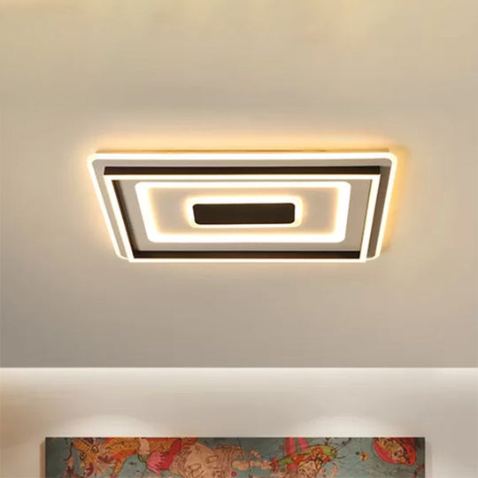 18/21.5/35.5 Wide Led Flush Mount Light - Black Square/Rectangular Fixture For Living Room With