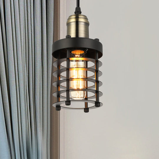 Copper/Aged Brass Ceiling Lamp with Retro Industrial Look & Wire Cage Shade