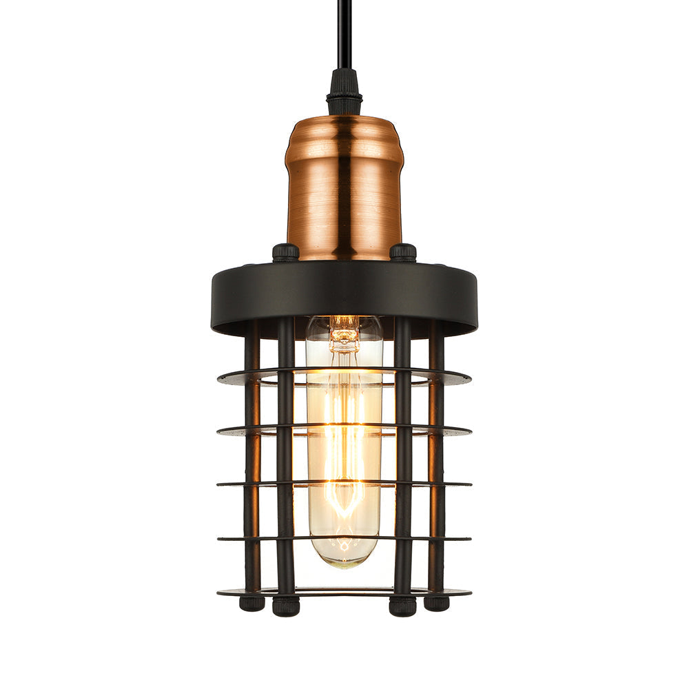 Copper/Aged Brass Ceiling Lamp with Retro Industrial Look & Wire Cage Shade