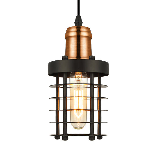 Copper/Aged Brass Ceiling Lamp with Retro Industrial Look & Wire Cage Shade