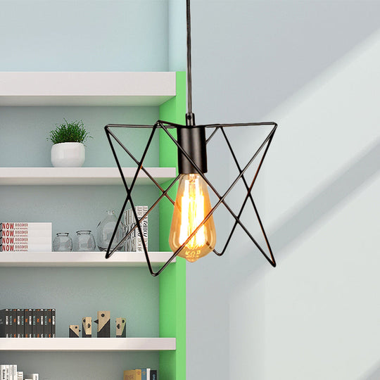 Industrial Geometric Ceiling Light with Open Cage Shade - 7"/10" Wide - Black