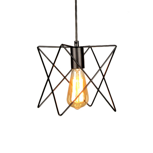 Industrial Geometric Ceiling Light with Open Cage Shade - 7"/10" Wide - Black