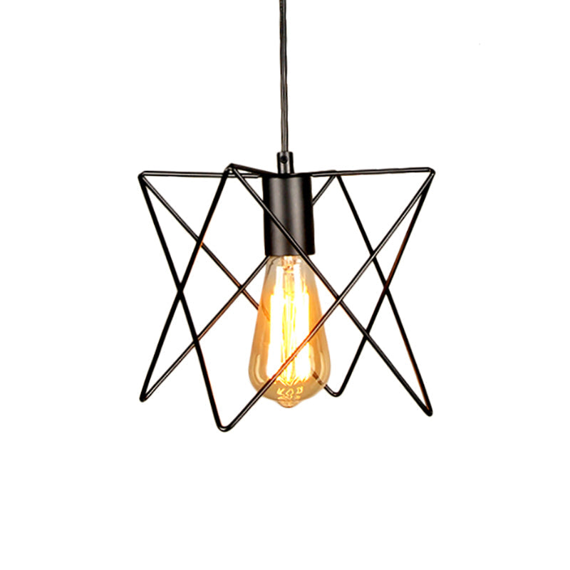 Modern Industrial Ceiling Light With Open Cage Shade In Black