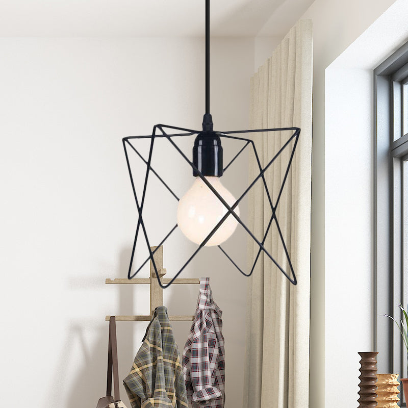 Industrial Geometric Ceiling Light with Open Cage Shade - 7"/10" Wide - Black