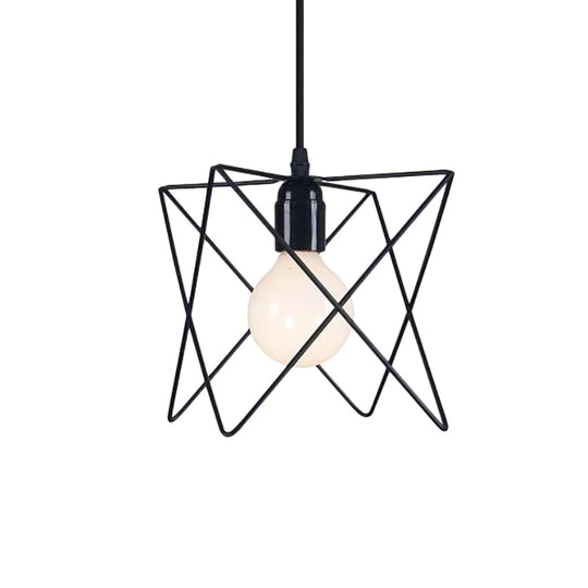 Industrial Geometric Ceiling Light with Open Cage Shade - 7"/10" Wide - Black