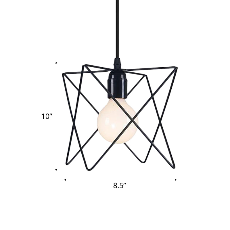 Industrial Geometric Ceiling Light with Open Cage Shade - 7"/10" Wide - Black