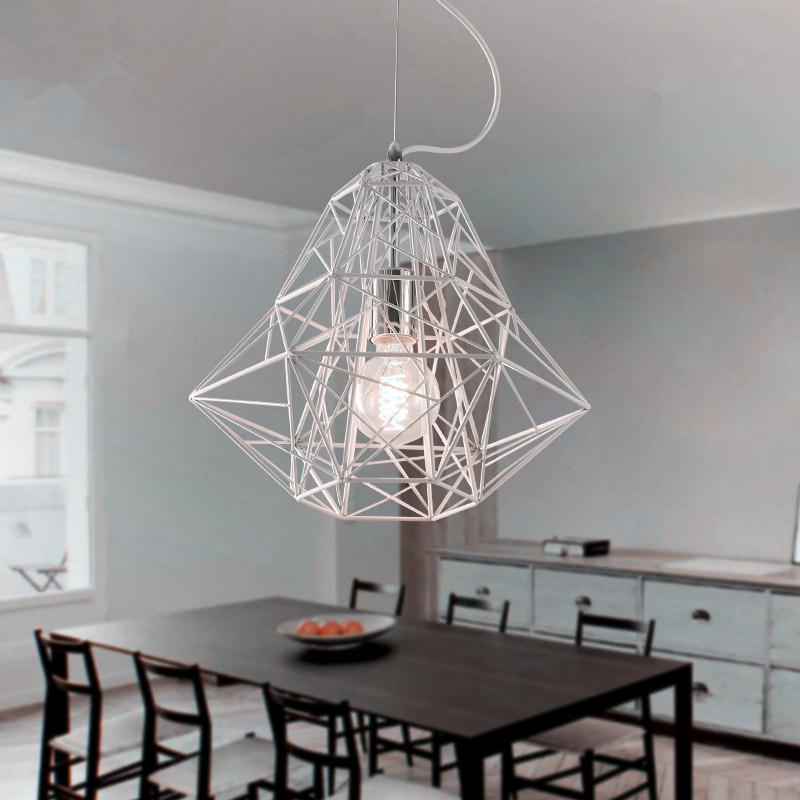 Cage Pendant Diamond Light - Industrial 1 Head Metallic Lamp In Black/White For Dining Room (16/19.5