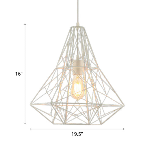 Cage Pendant Diamond Light - Industrial 1 Head Metallic Lamp In Black/White For Dining Room (16/19.5