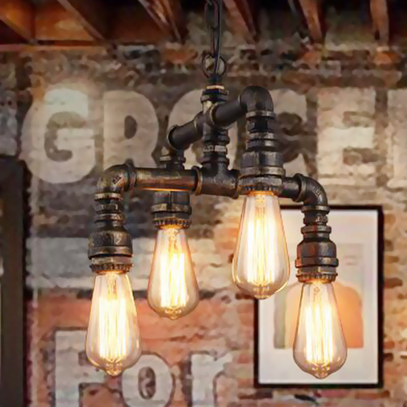 Vera - Industrial 4 Lights 2-Layer Water Pipe Pendant Industrial Rust Metal Hanging Chandelier for Restaurant