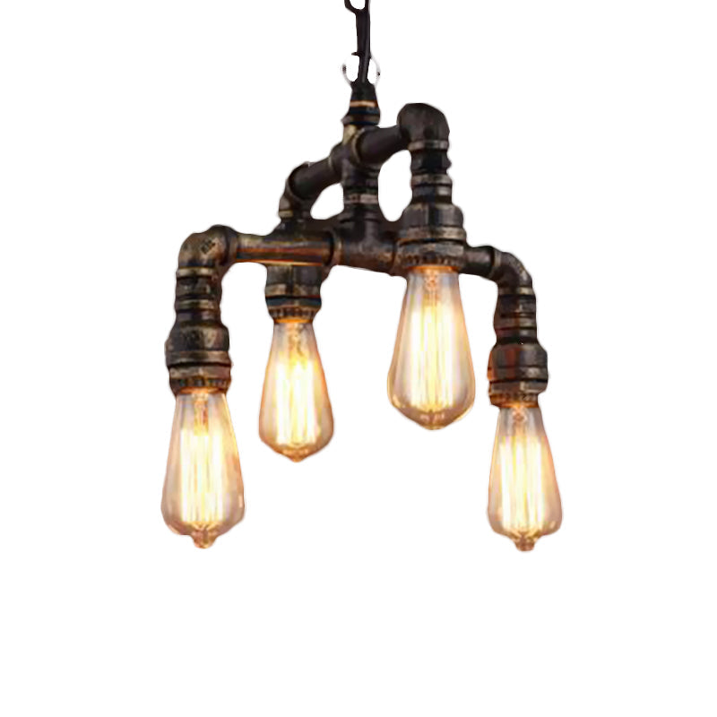 Vera - Industrial 4 Lights 2-Layer Water Pipe Pendant Industrial Rust Metal Hanging Chandelier for Restaurant