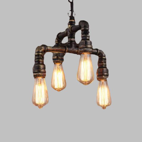 Vera - Industrial 4 Lights 2-Layer Water Pipe Pendant Industrial Rust Metal Hanging Chandelier for Restaurant