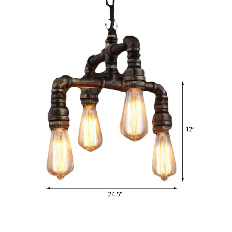 Vera - Industrial 4 Lights 2-Layer Water Pipe Pendant Rust Metal Hanging Chandelier For Restaurant