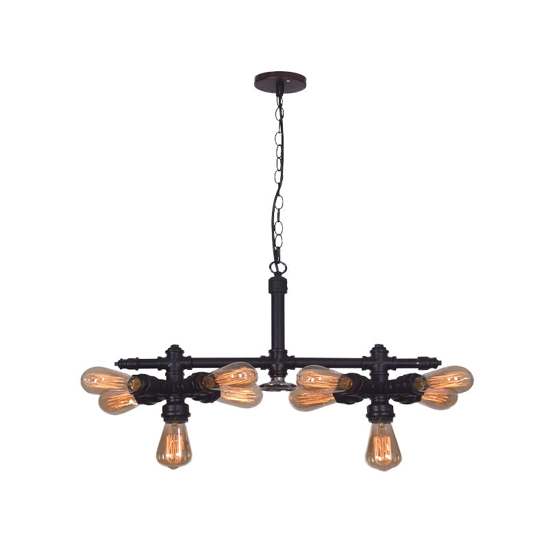 Diana - Vintage 10 Bulbs Iron Ceiling Chandelier Vintage Black Radial Pipe Living Room Suspended Pendant Light