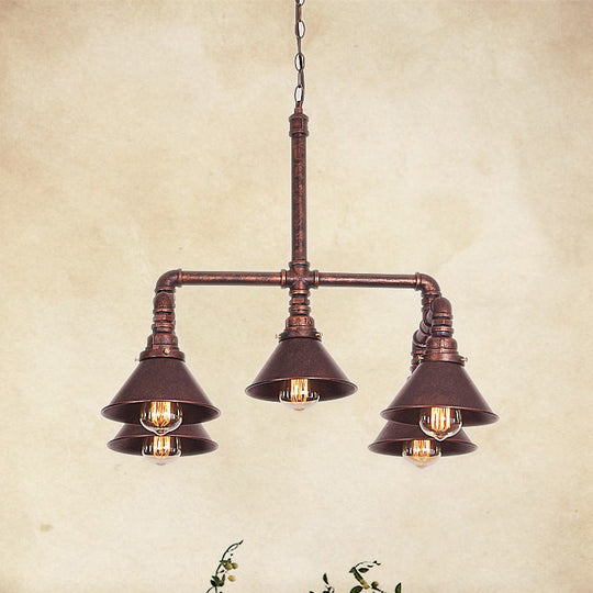 Clara - Farmhouse Metal Cone Pendant Chandelier Farmhouse 5-Bulb Living Room Ceiling Hang Fixture in Black/Bronze