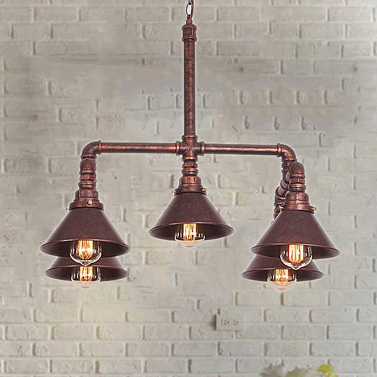 Clara - Farmhouse Metal Cone Pendant Chandelier Farmhouse 5-Bulb Living Room Ceiling Hang Fixture in Black/Bronze