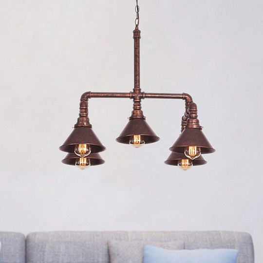 Clara - Farmhouse Metal Cone Pendant Chandelier Farmhouse 5-Bulb Living Room Ceiling Hang Fixture in Black/Bronze