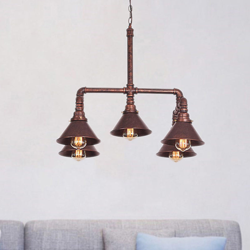 Clara - Farmhouse Metal Cone Pendant Chandelier 5-Bulb Living Room Ceiling Hang Fixture In