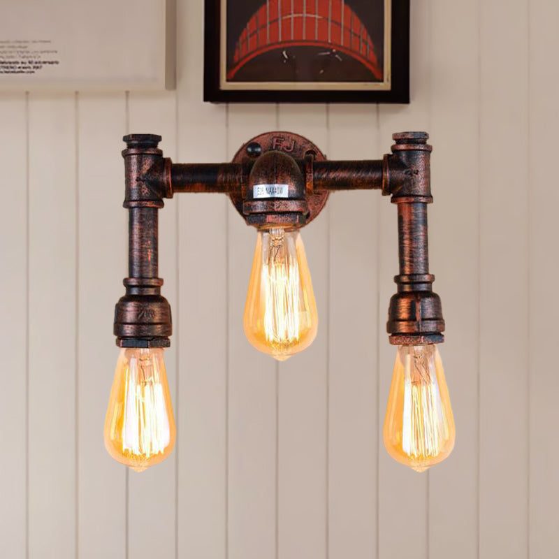 Vintage Iron Copper Sconce With 3 Exposed Bulbs - Perfect For Bars And Walls