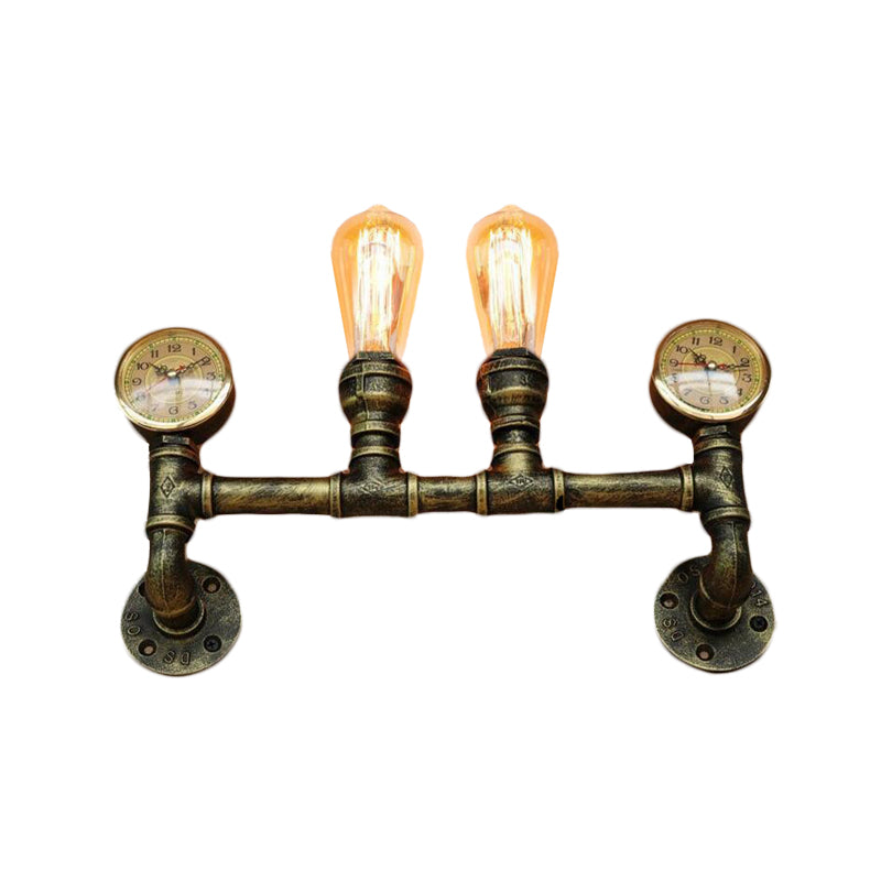 Farmhouse Wall Mount Sconce Light With Iron Brass Finish Pipe Design And 2 Lights