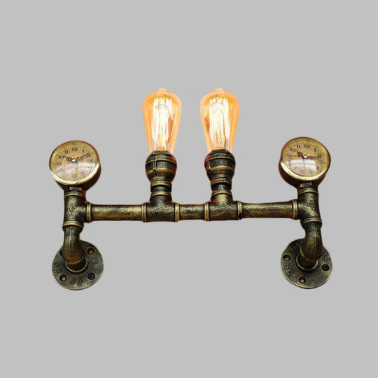 Farmhouse Wall Mount Sconce Light With Iron Brass Finish Pipe Design And 2 Lights