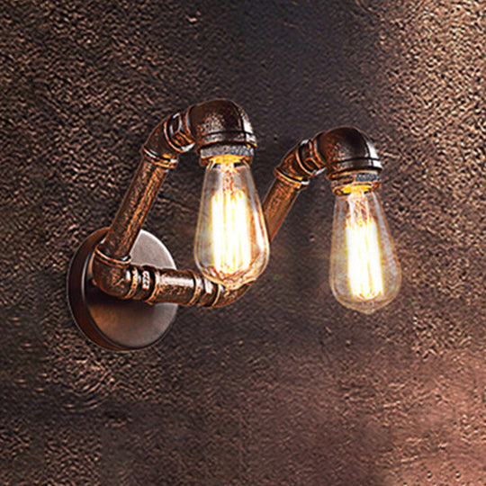 Antiqued Metal Rust Finish Wall Mount Lamp - Vintage Style 2-Light Sconce For Coffee House