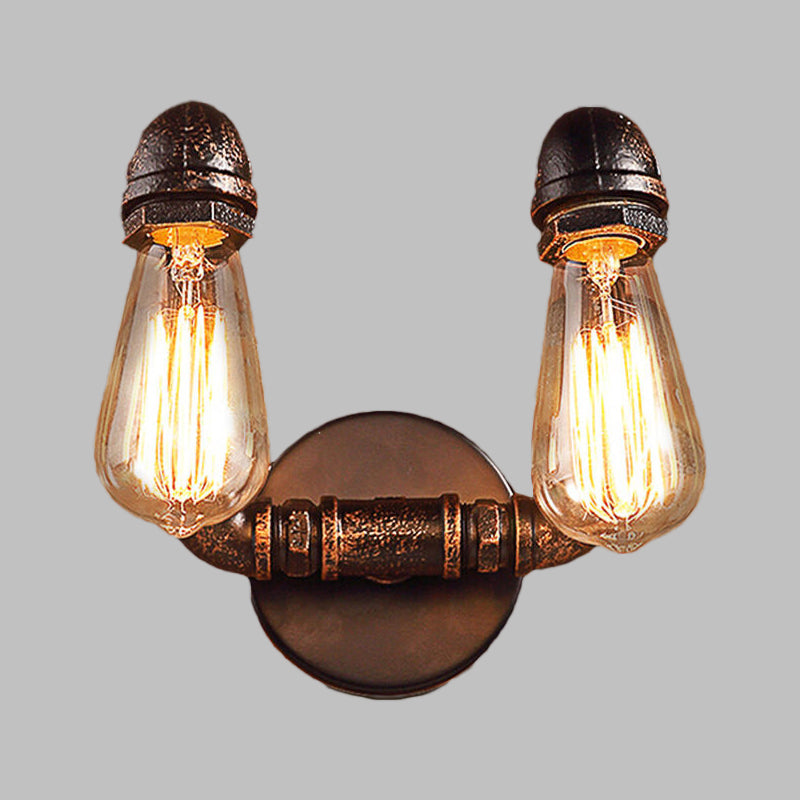 Antiqued Metal Rust Finish Wall Mount Lamp - Vintage Style 2-Light Sconce For Coffee House