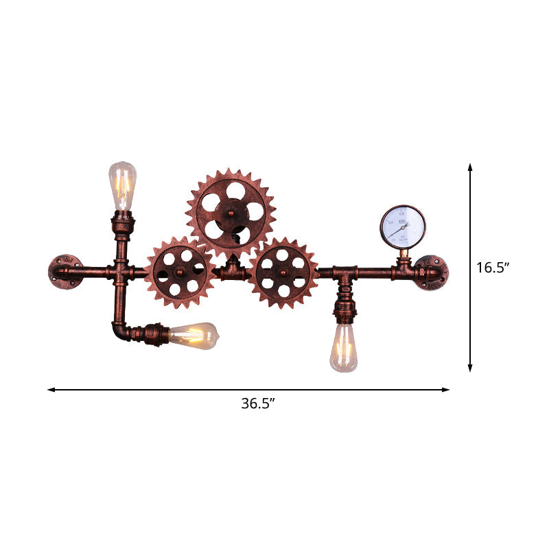 Industrial Rustic Gear Sconce Lamp: Metallic Wall Mount Light With 3 Bulbs For Living Room