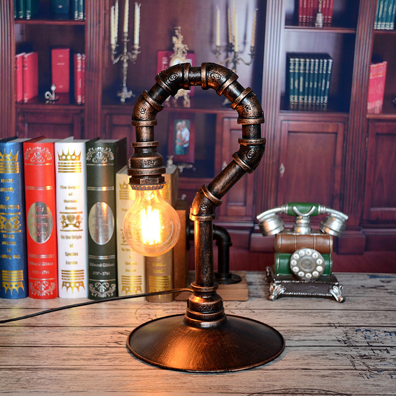 Small Rustic Iron Nightstand Lamp With Antiqued Hook 1 Light Desk Lighting For Bar