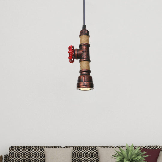 Industrial Rust Metallic Water Pipe Hanging LED Ceiling Pendant Lamp, 7.5"/8.5" High