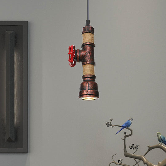 Industrial Rust Metallic Water Pipe Hanging LED Ceiling Pendant Lamp, 7.5"/8.5" High