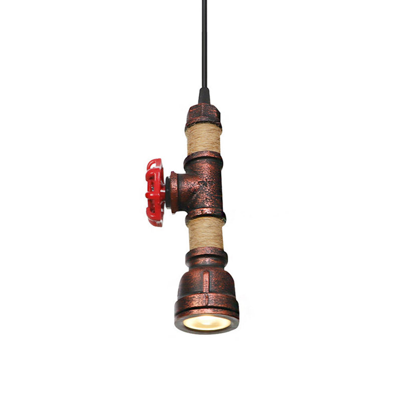 Industrial Rust Metallic Led Ceiling Pendant Lamp - 1 Light Water Pipe Hanging Lighting (High