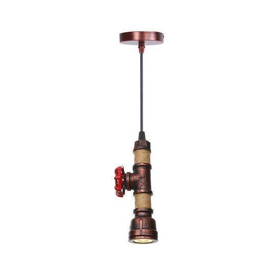 Industrial Rust Metallic Led Ceiling Pendant Lamp - 1 Light Water Pipe Hanging Lighting (High