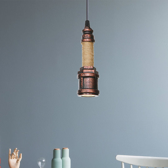 Industrial Rust Metallic Led Ceiling Pendant Lamp - 1 Light Water Pipe Hanging Lighting (High