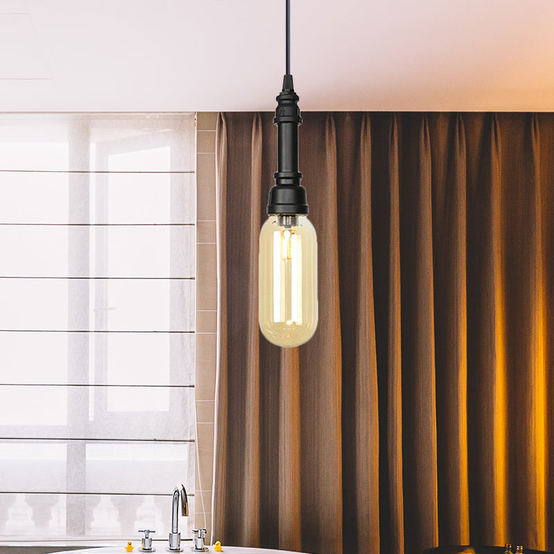 Vintage Bar Led Pendant Lighting: Bulb Lamp With Amber/Clear Glass Shade