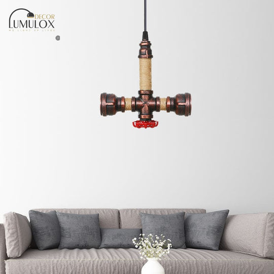 Vintage Water Pipe Chandelier with 2/3 Hanging Pendant Lights in Rust, 8"/9"/10" Width