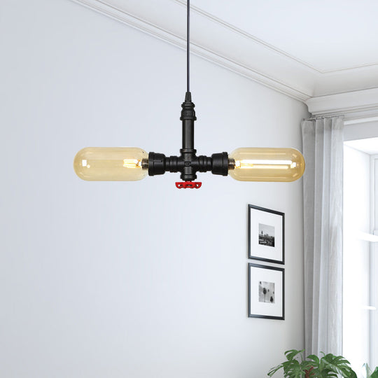 Stella - Amber Glass Black Suspension Light Pill Capsule 2-Light Industrial LED