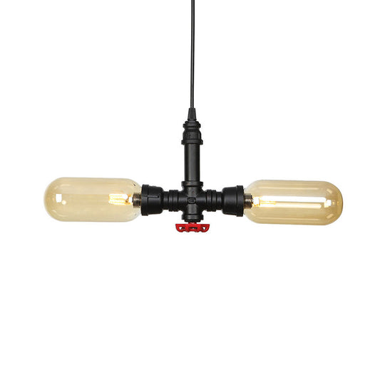 Stella - Amber Glass Black Suspension Light Pill Capsule 2-Light Industrial LED