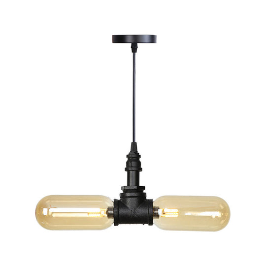 Stella - Amber Glass Black Suspension Light Pill Capsule 2-Light Industrial LED