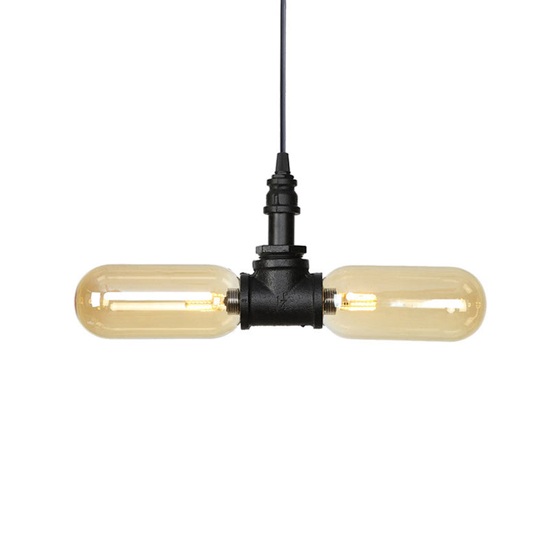 Stella - Amber Glass Black Suspension Light Pill Capsule 2-Light Industrial LED