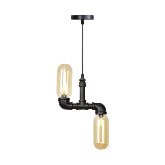 Stella - Amber Glass Black Suspension Light Pill Capsule 2-Light Industrial LED