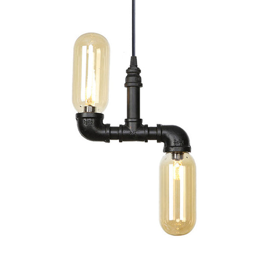 Stella - Amber Glass Black Suspension Light Pill Capsule 2-Light Industrial LED