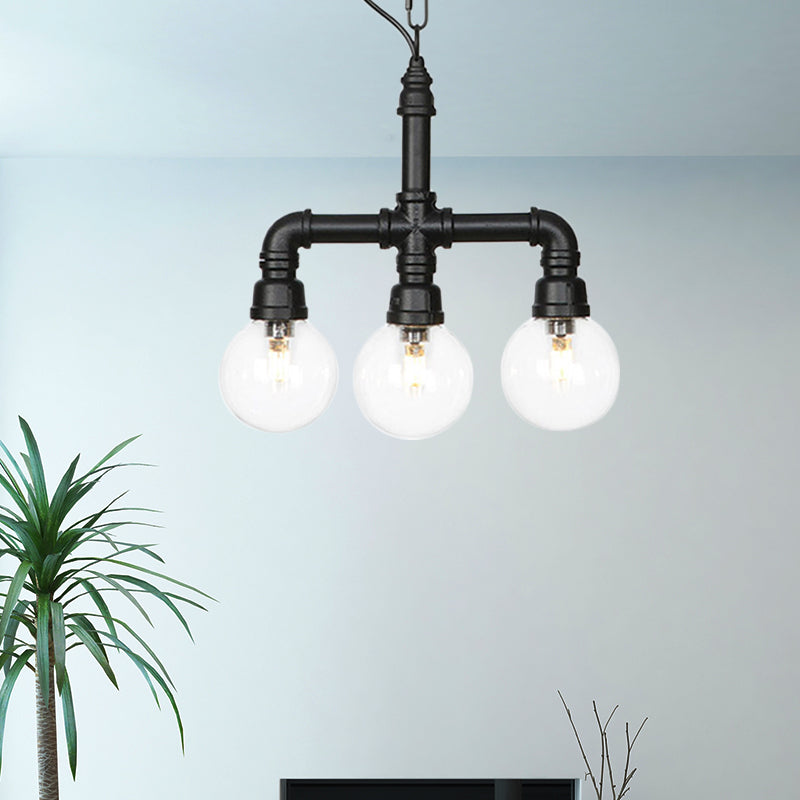 Praecipua - Black Metallic Hanging Lighting Piping 3/4 Heads Vintage Led Chandelier Pendant Lamp