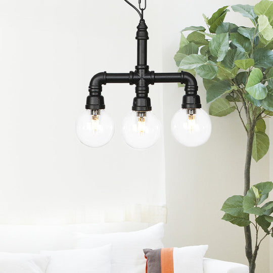 Praecipua - Black Metallic Hanging Lighting Piping 3/4 Heads Vintage Led Chandelier Pendant Lamp