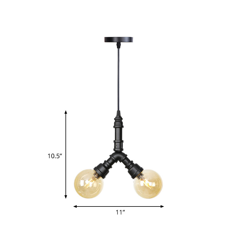 Maasym - Antiqued 2/3/4-Bulb Chandelier Antiqued Coffee House LED Ceiling Pendant Light with Sphere Amber Glass Shade in Black