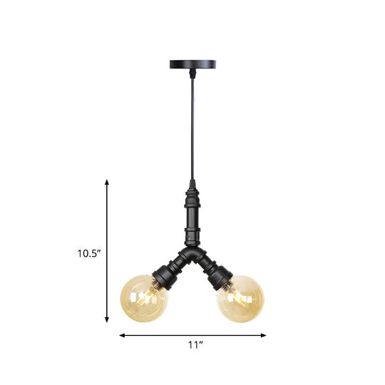 Maasym - Antiqued 2/3/4-Bulb Chandelier Antiqued Coffee House LED Ceiling Pendant Light with Sphere Amber Glass Shade in Black