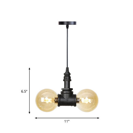 Maasym - Antiqued 2/3/4-Bulb Chandelier Antiqued Coffee House LED Ceiling Pendant Light with Sphere Amber Glass Shade in Black