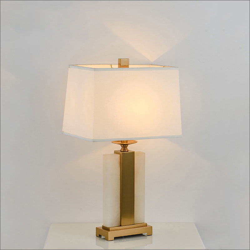 Modern Gold Desk Lamp With Trapezoid Fabric Shade - Bedroom/Table Night Light